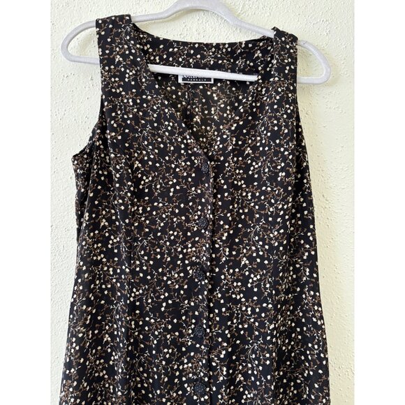 Vintage Contempo Casuals Black Floral Sleeveless Button Front Midi Dress - Picture 3 of 11